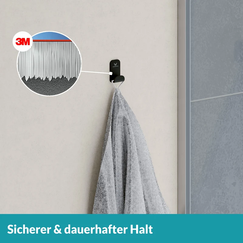 9x B-Ware WEISSENSTEIN Aufhänger Handtuchhaken Schwarz Edelstahl selbstklebend 9 STÜCK