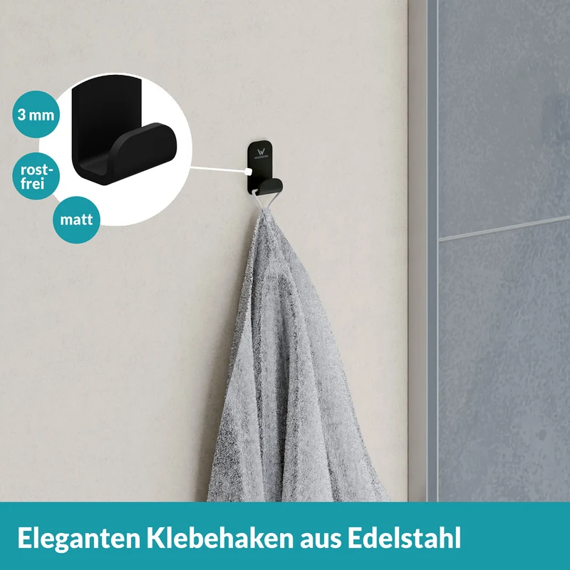 9x B-Ware WEISSENSTEIN Aufhänger Handtuchhaken Schwarz Edelstahl selbstklebend 9 STÜCK