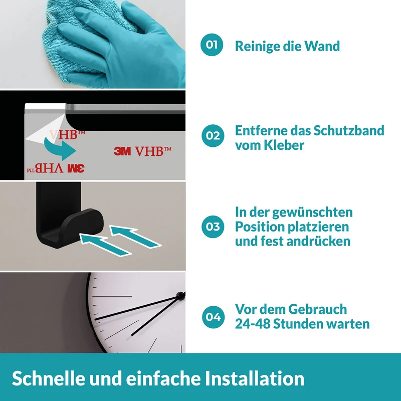 9x B-Ware WEISSENSTEIN Aufhänger Handtuchhaken Schwarz Edelstahl selbstklebend 9 STÜCK