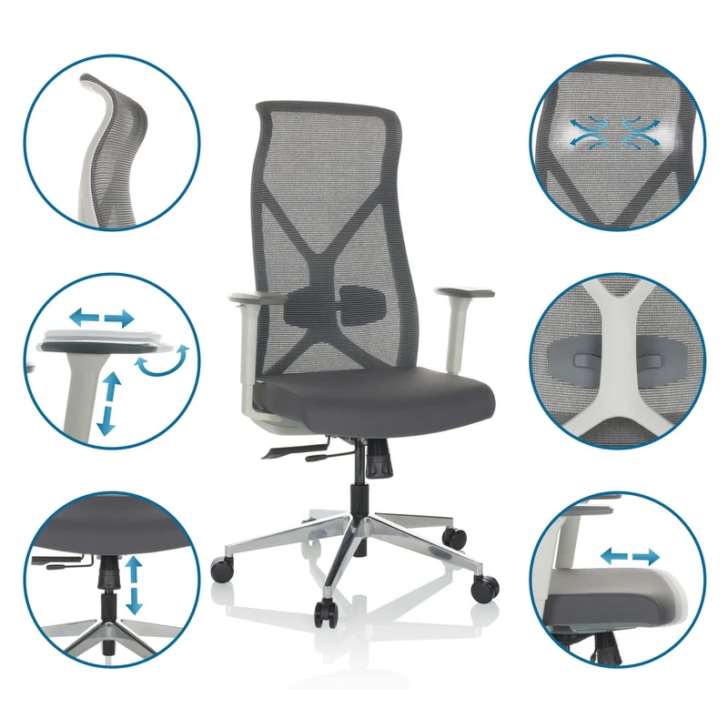 B-Ware hjh OFFICE Drehstuhl Bürostuhl Schreibtischstuhl AZURRO WHITE Netzstoff grau