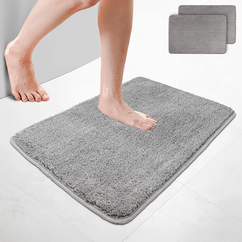 2er-Set Badematte Rutschfeste Mikrofaser Badezimmerteppich 50x80cm Grau