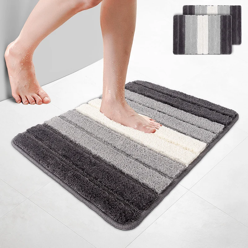 2er-Set Badematte Rutschfeste, Mikrofaser Badezimmerteppich Farbverlauf 50x80cm Grau