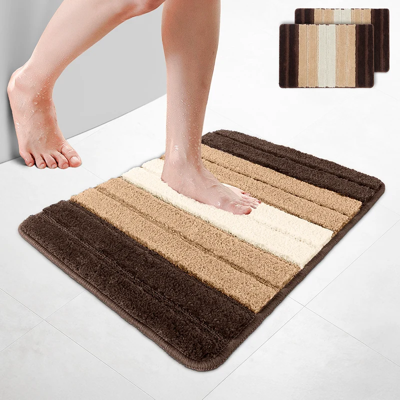 2er-Set Badematte Rutschfeste, Mikrofaser Badezimmerteppich Farbverlauf 50x80cm Beige