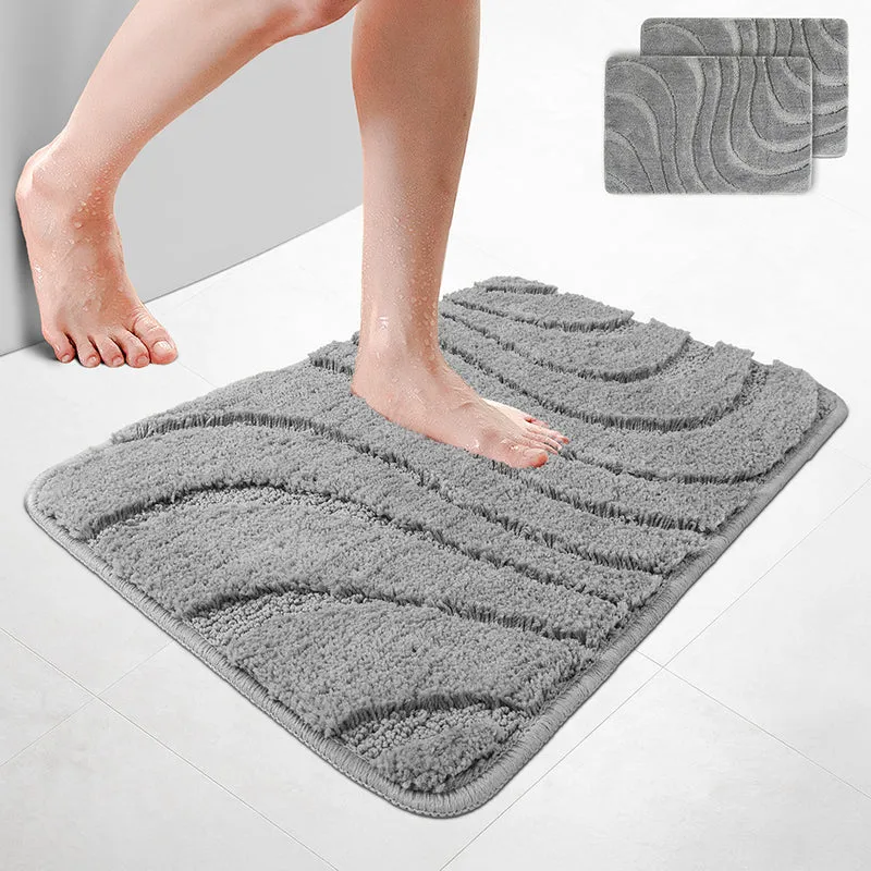 2er-Set Badematte Rutschfeste, Mikrofaser Badezimmerteppich Wellenmuster 50x80cm Grau