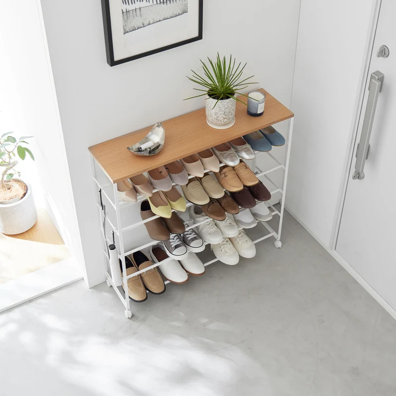 5-Tiered Wood-Top Shoe Rack with Casters