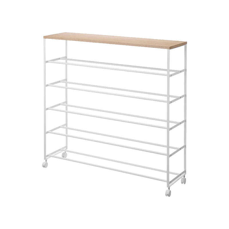 5-Tiered Wood-Top Shoe Rack with Casters