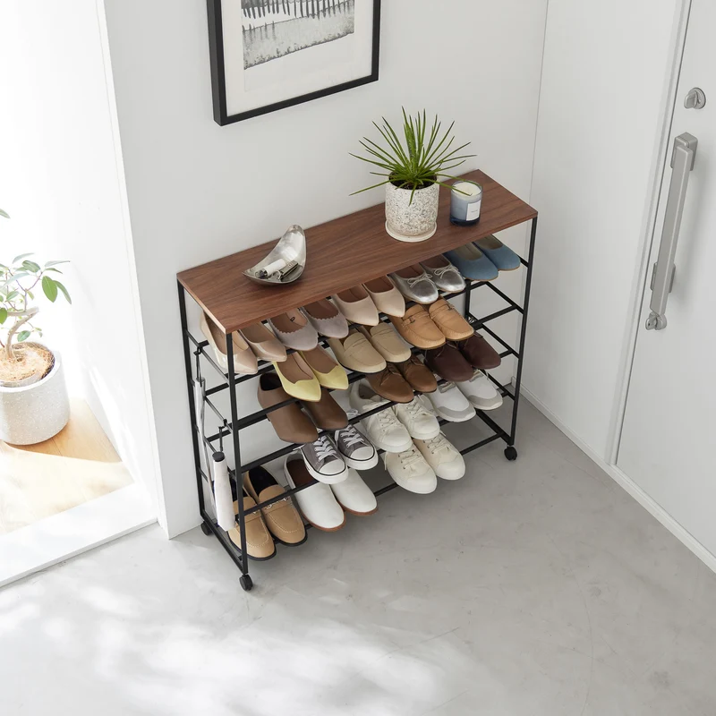 5-Tiered Wood-Top Shoe Rack with Casters