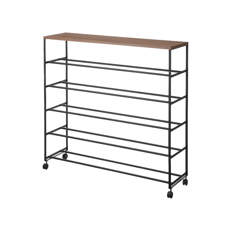 5-Tiered Wood-Top Shoe Rack with Casters