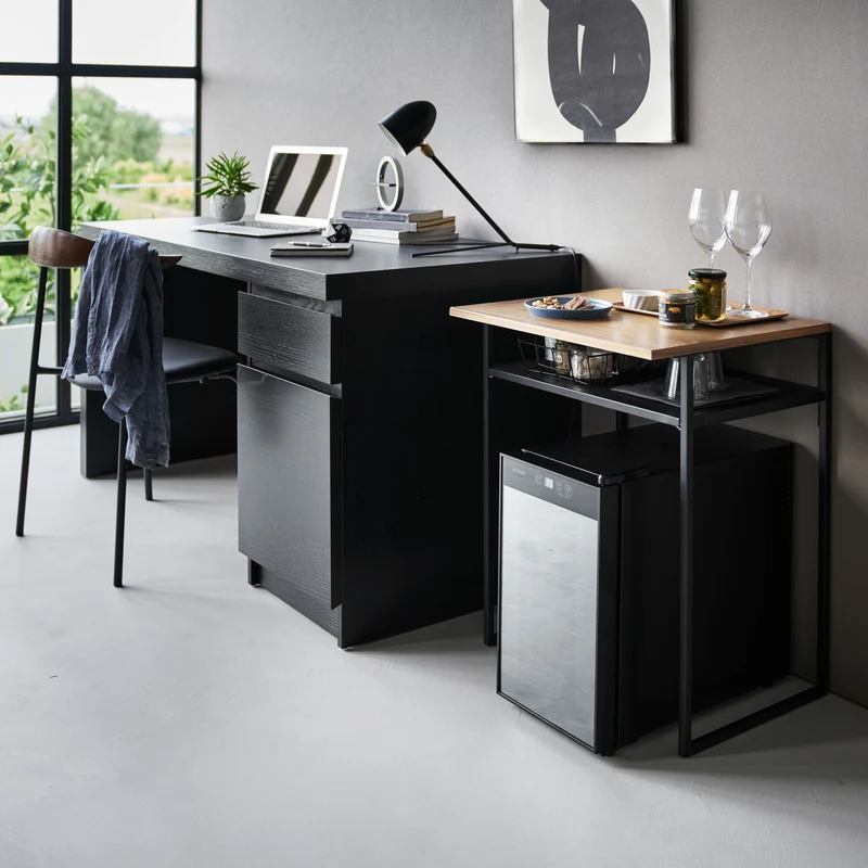 Wood-Top Table with Sliding Shelf