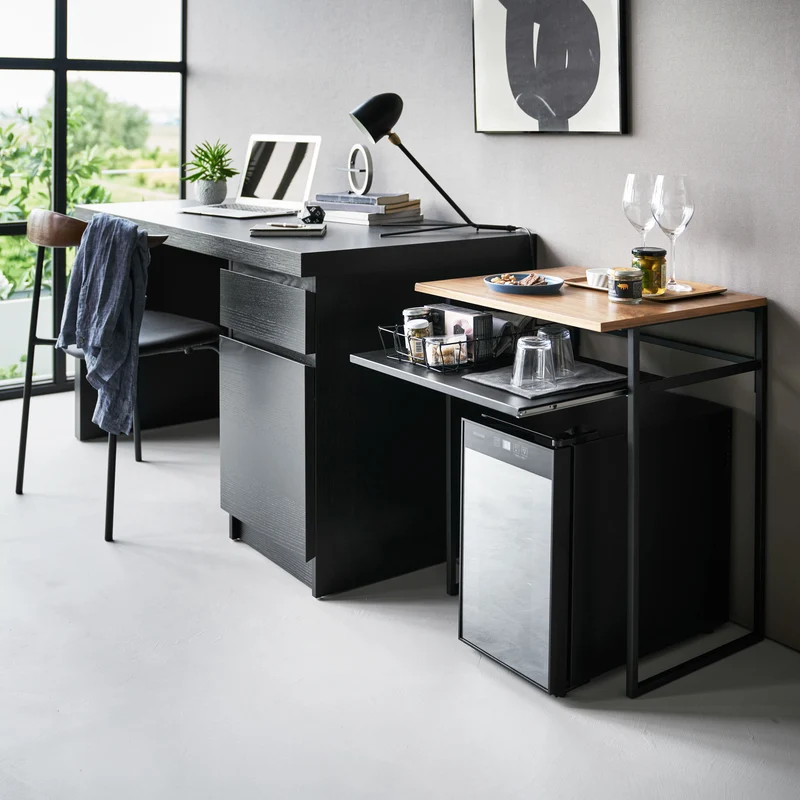 Wood-Top Table with Sliding Shelf