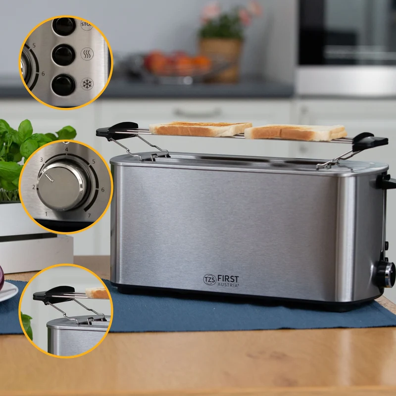 Langschlitztoaster 4 Scheiben, Edelstahl, XL-Schächte