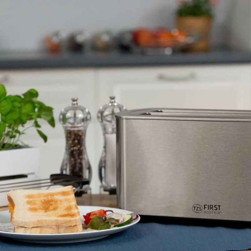 Langschlitztoaster 4 Scheiben, Edelstahl, XL-Schächte