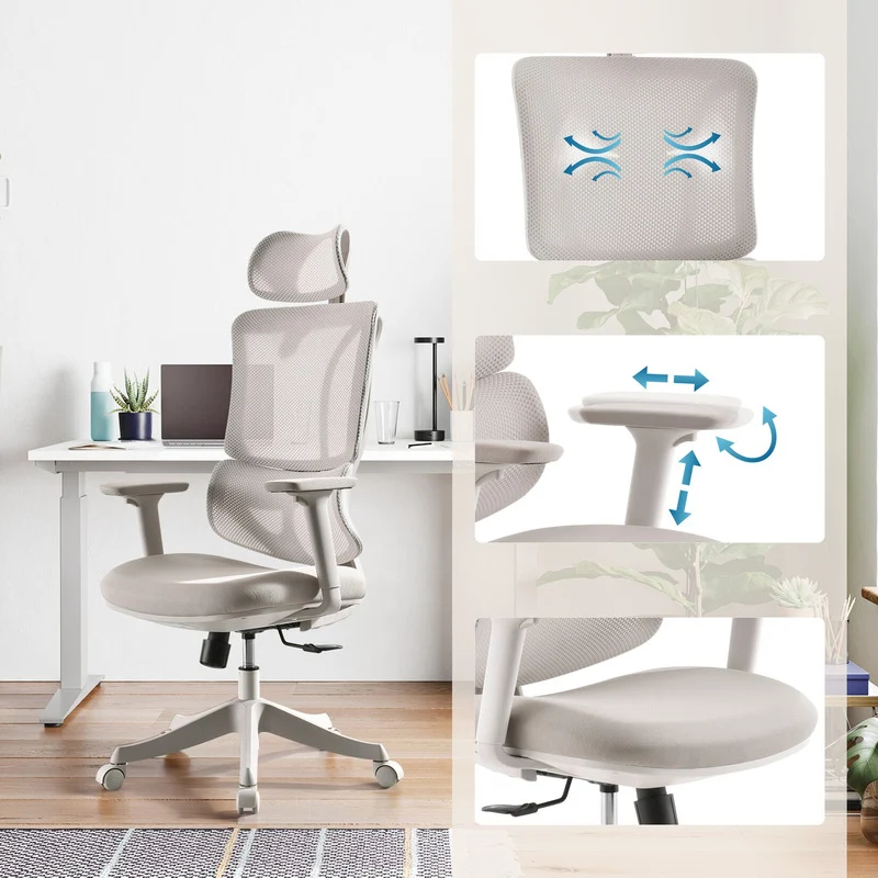 B-Ware MyBuero Ergomy Colore Bürostuhl beige 3D Netzstoff höhenverstellbar 120kg
