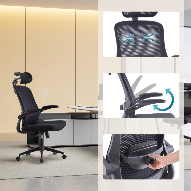 B-Ware MyBuero Bürostuhl Vertuflex 3D Netzstoff Schwarz mit Kopfstütze drehbar