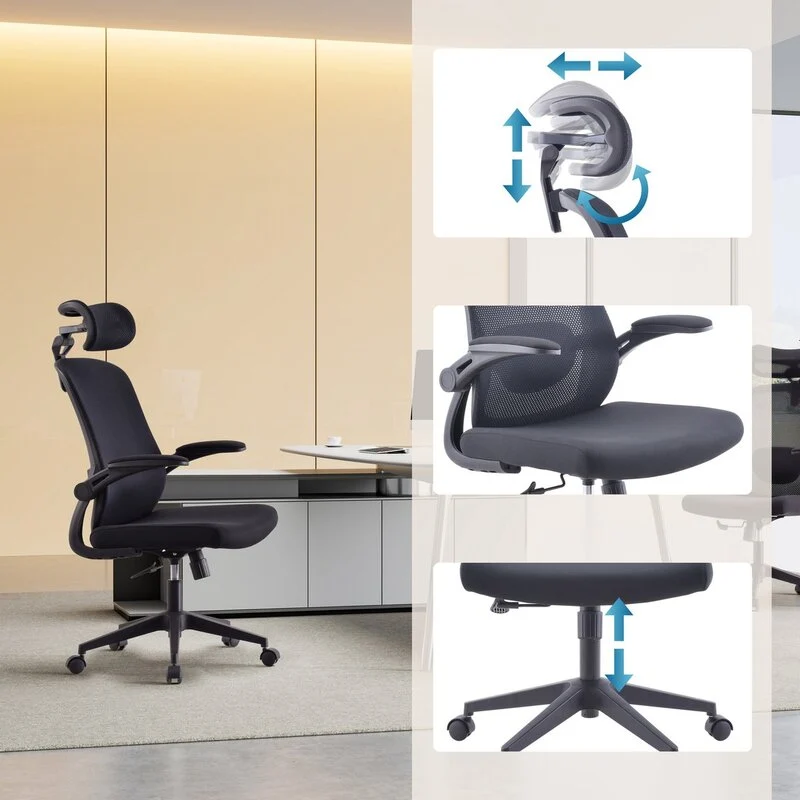 B-Ware MyBuero Bürostuhl Vertuflex 3D Netzstoff Schwarz mit Kopfstütze drehbar