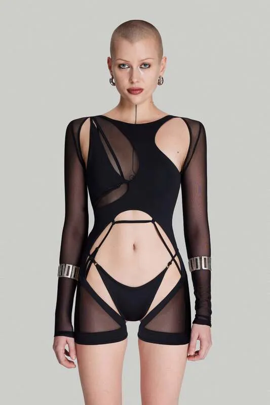 B-Ware IAMNOTBASIC Utopia Bodysuit Body Schwarz Damenbody Einteiler Größe M
