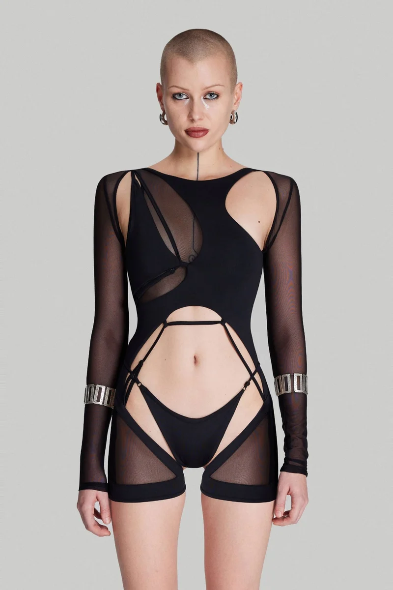 B-Ware IAMNOTBASIC Utopia Bodysuit Body Schwarz Damenbody Einteiler Größe M