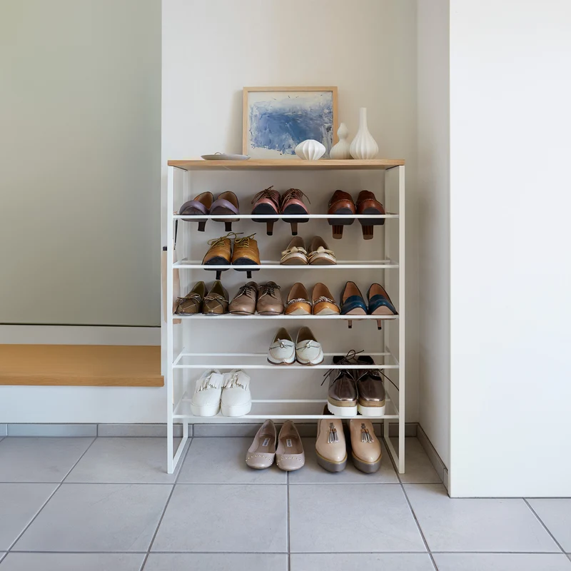 6-Tiered Wood-Top Shoe Rack