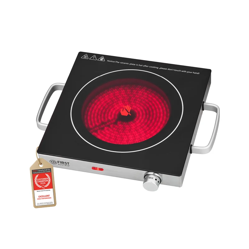 Infrarot Einzelkochplatte 2000 W, Glaskeramik, silber/schwarz