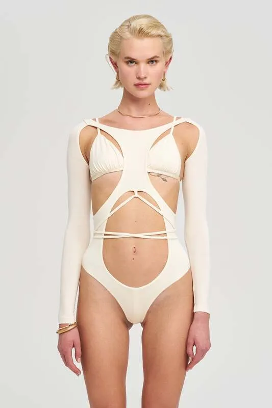 B-Ware IAMNOTBASIC Margot Bodysuit Body Einteiler Damen Elfenbein Größe M