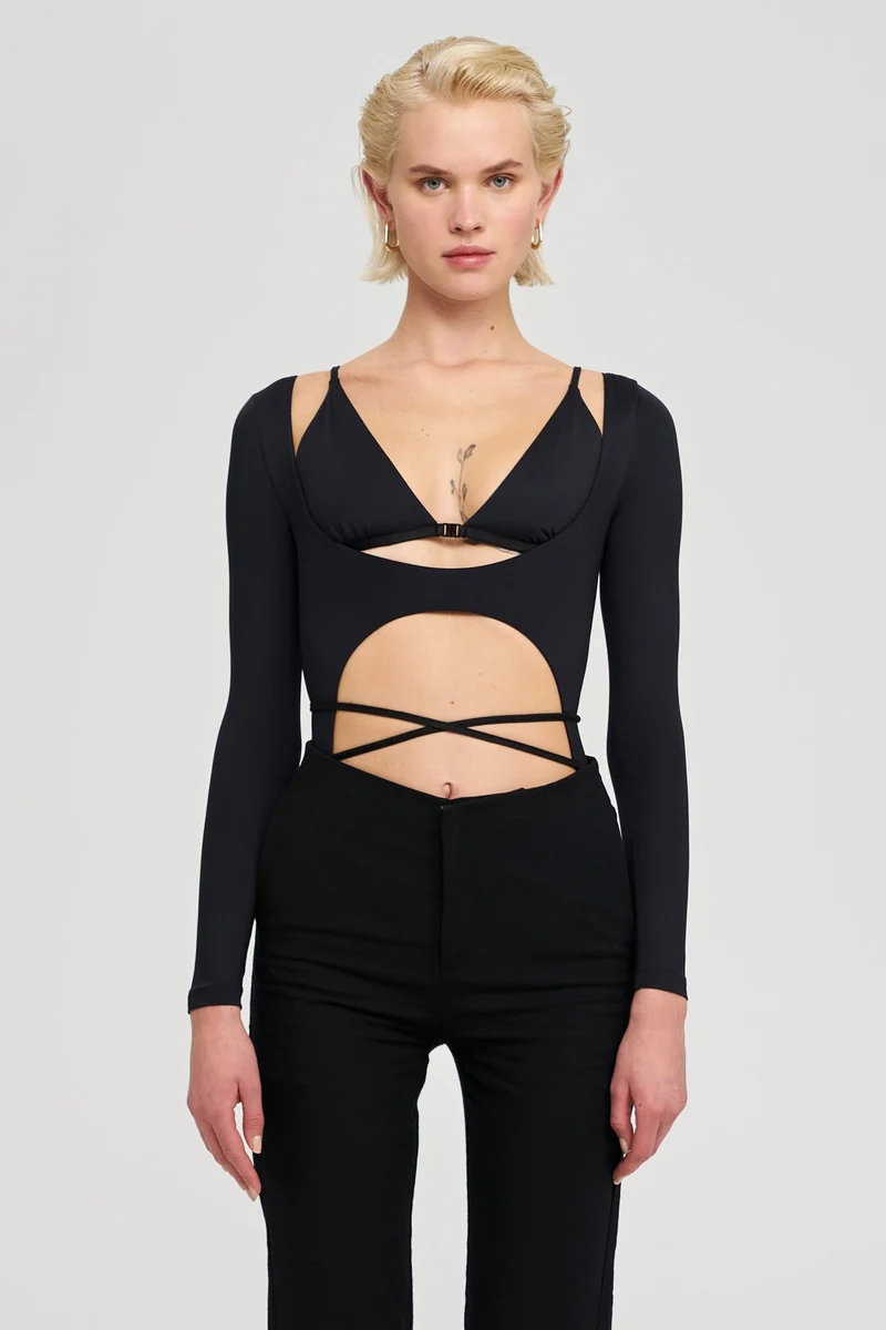 B-Ware IAMNOTBASIC Judith Bodysuit Einteiler Body Schwarz Größe XS Damenmode