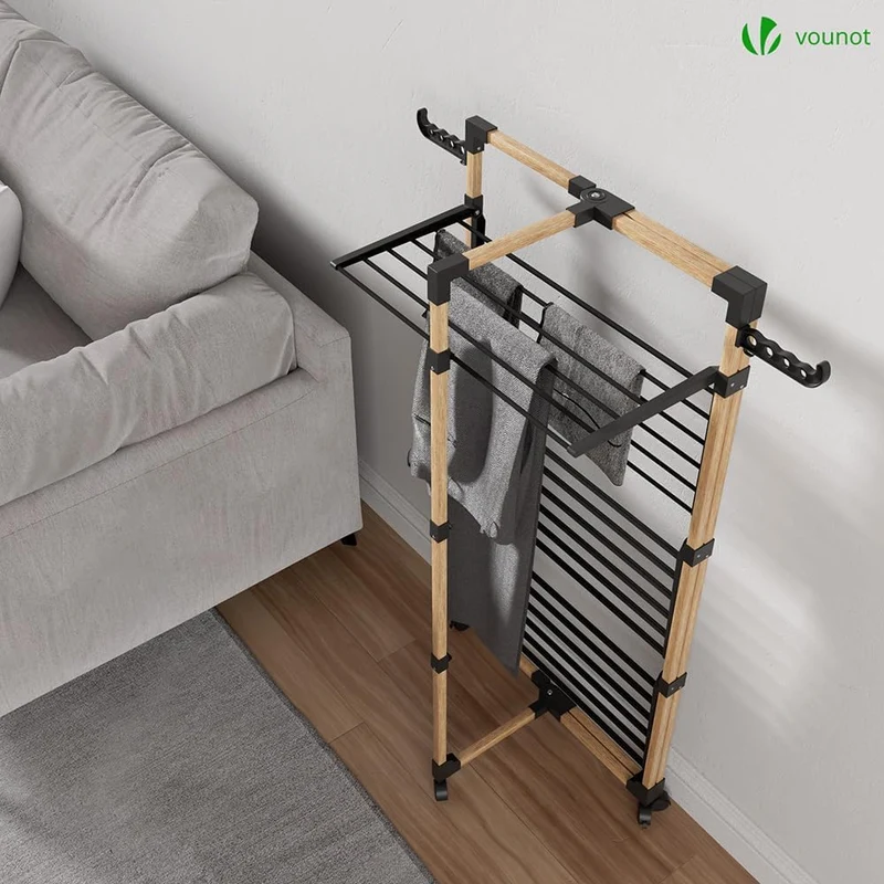 VOUNOT Tendedero de Pie de Torre 3 Niveles 69x136x69 cm, Negro
