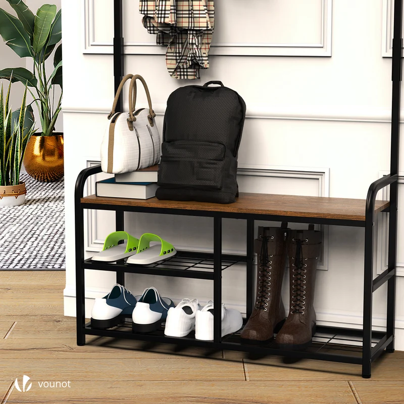 Garderobenständer mit Schuhregal u. Sitzfläche für Flur 185x85x33cm