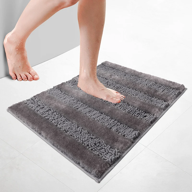 Chenille Badematte Rutschfeste, Mikrofaser Badezimmerteppich 50x80cm Grau