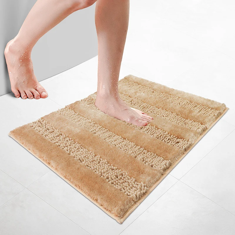 Chenille Badematte Rutschfeste, Mikrofaser Badezimmerteppich 50x80cm Beige