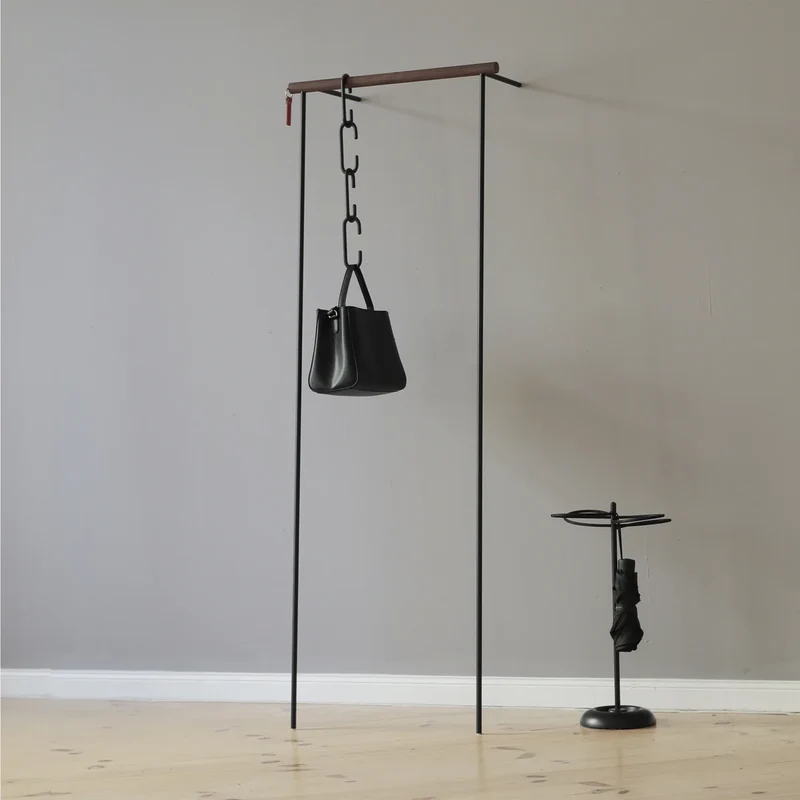 B-Ware Roomsafari Leanon Garderobe Kleiderständer Flur Nussbaum Schwarz Standmöbel