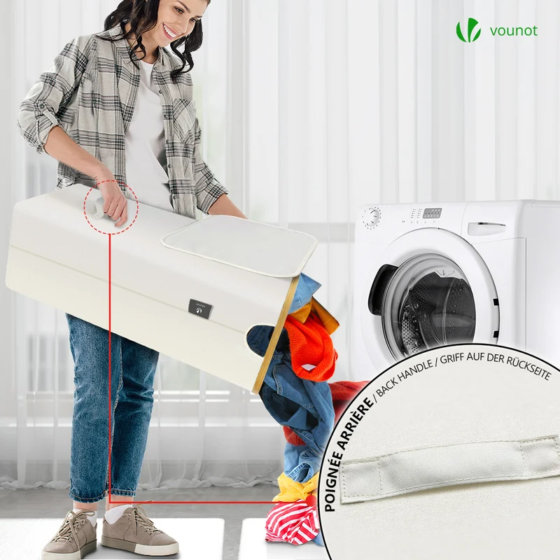 Wäschekorb mit Deckel & Wäschesäcke 100L Faltbarer Wäschesammler, Beige