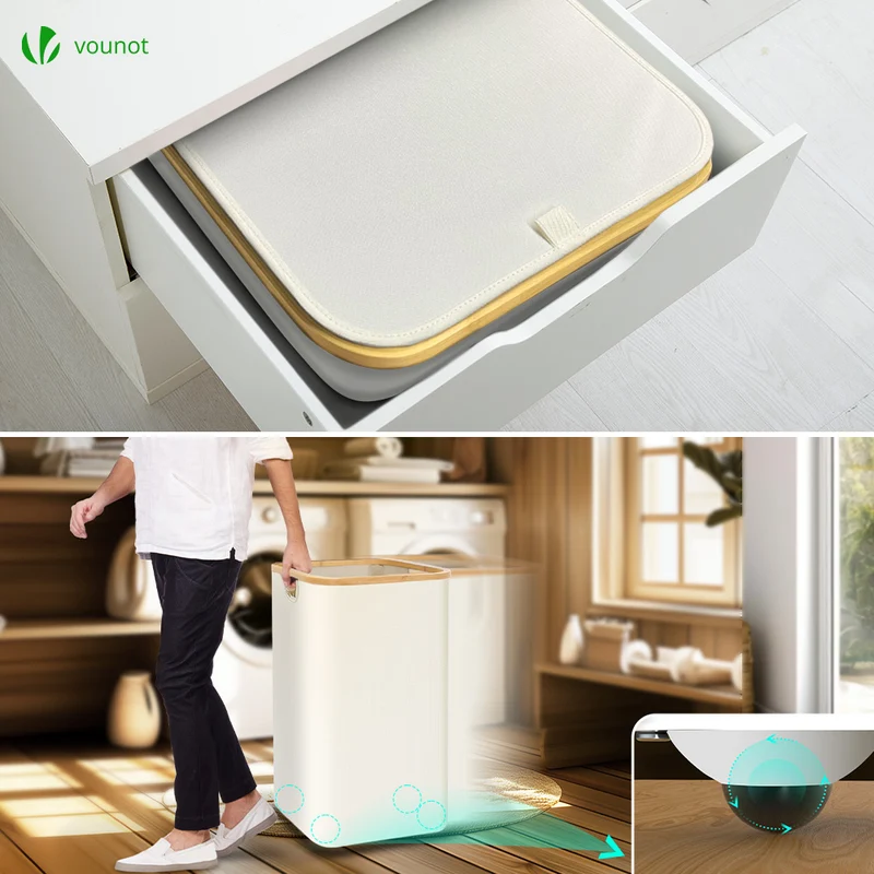 Wäschekorb mit Deckel & Wäschesäcke 100L Faltbarer Wäschesammler, Beige