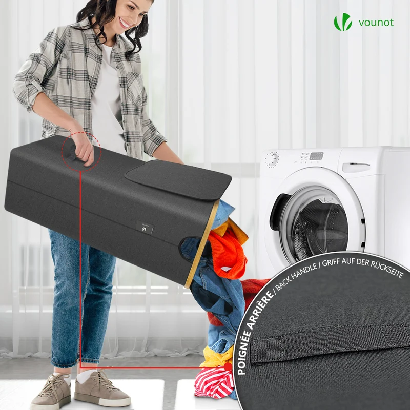 Wäschekorb mit Deckel & Wäschesäcke 100L Faltbarer Wäschesammler, Grau