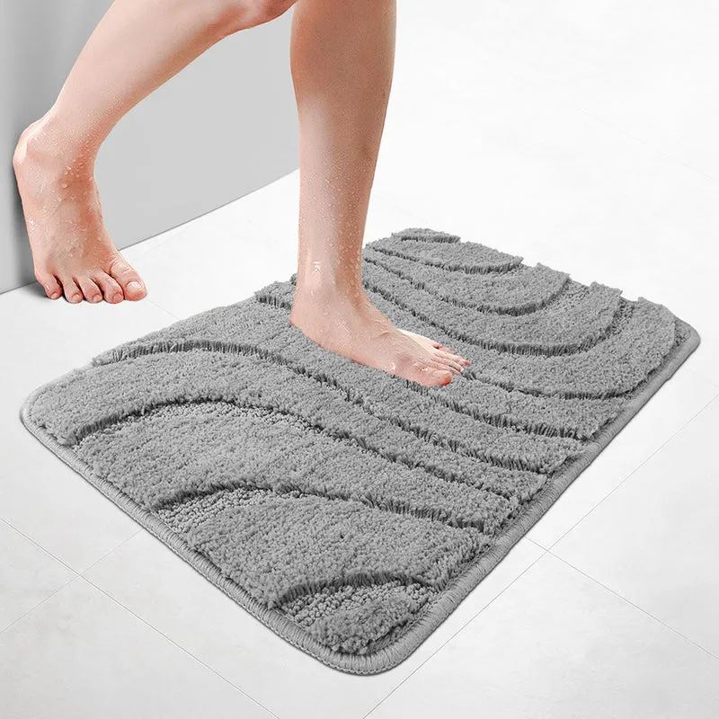 Badematte Rutschfeste, Mikrofaser Badezimmerteppich Wellenmuster 50x80cm Grau
