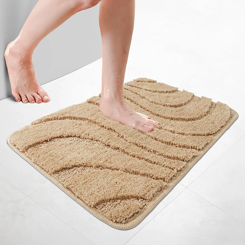 Badematte Rutschfeste, Mikrofaser Badezimmerteppich Wellenmuster 50x80cm Beige