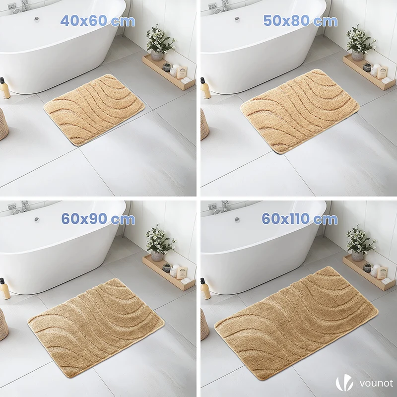 Badematte Rutschfeste, Mikrofaser Badezimmerteppich Wellenmuster 50x80cm Beige