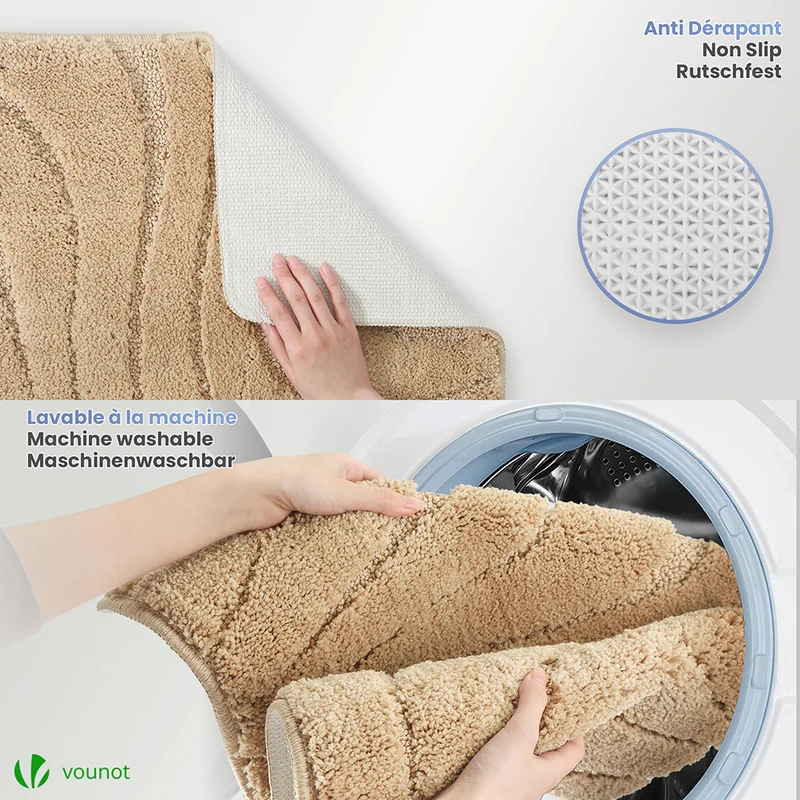 Badematte Rutschfeste, Mikrofaser Badezimmerteppich Wellenmuster 50x80cm Beige