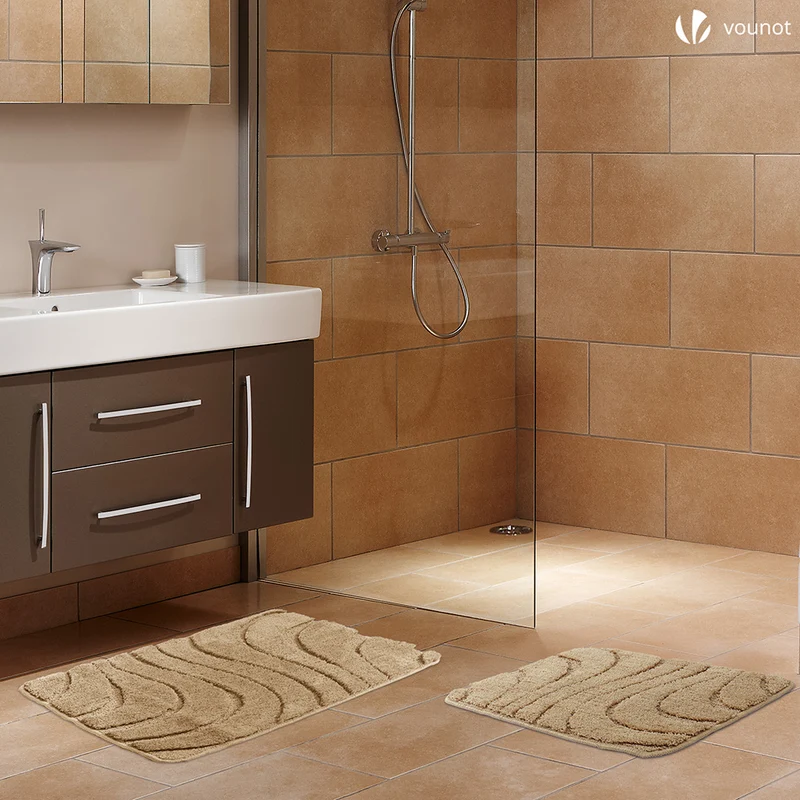 Badematte Rutschfeste, Mikrofaser Badezimmerteppich Wellenmuster 50x80cm Beige