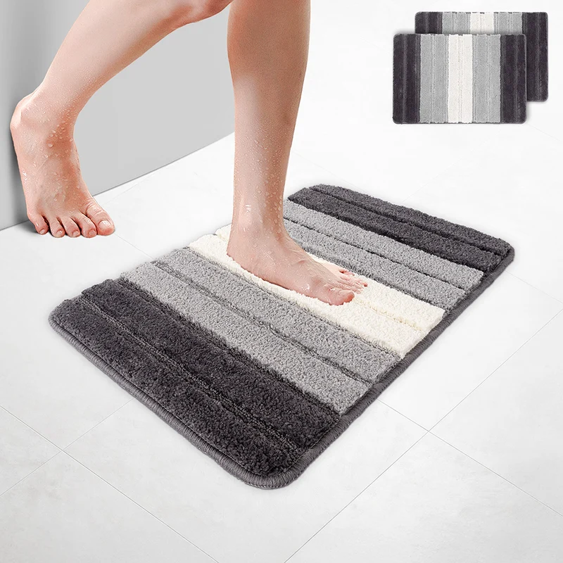 2er-Set Badematte Rutschfeste, Mikrofaser Badezimmerteppich Farbverlauf 40x60cm Grau