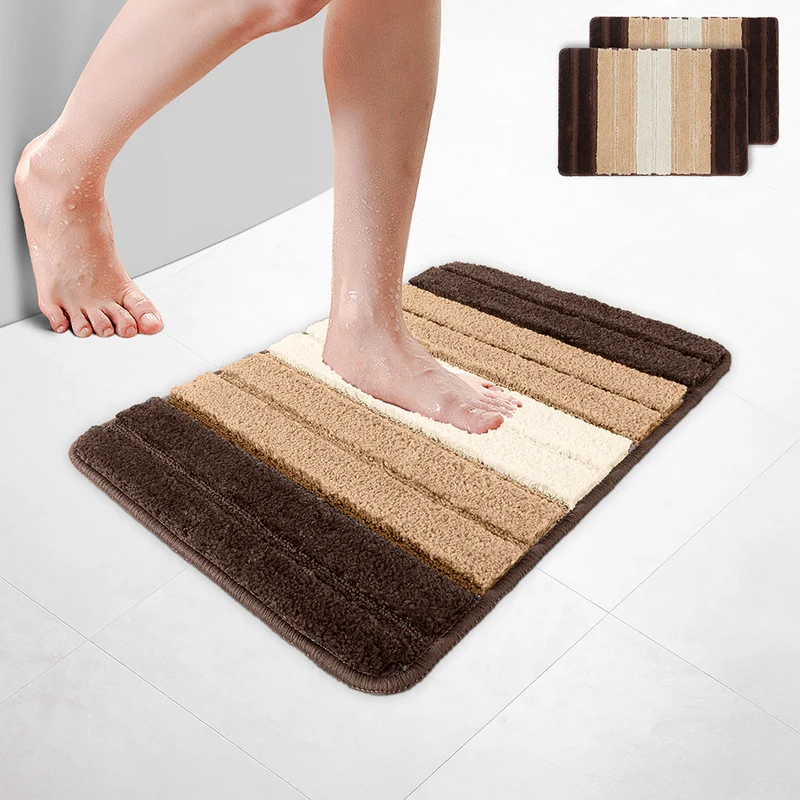 2er-Set Badematte Rutschfeste, Mikrofaser Badezimmerteppich Farbverlauf 40x60cm Beige
