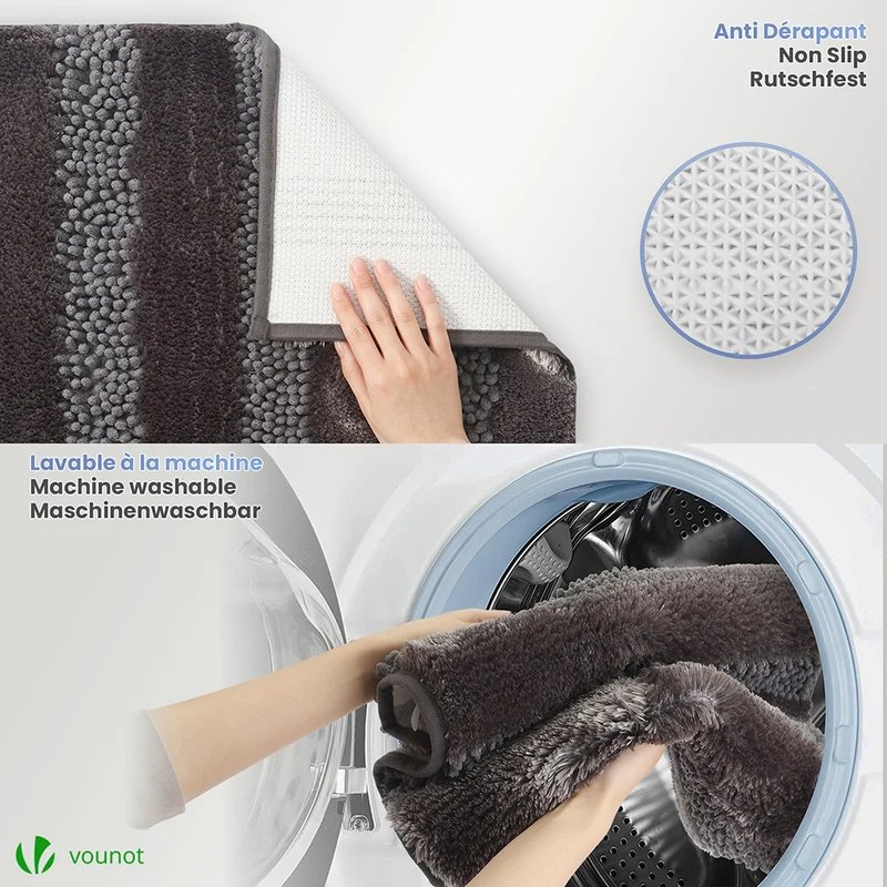 2er-Set Chenille Badematte Rutschfeste, Mikrofaser Badezimmerteppich 40x60cm Grau