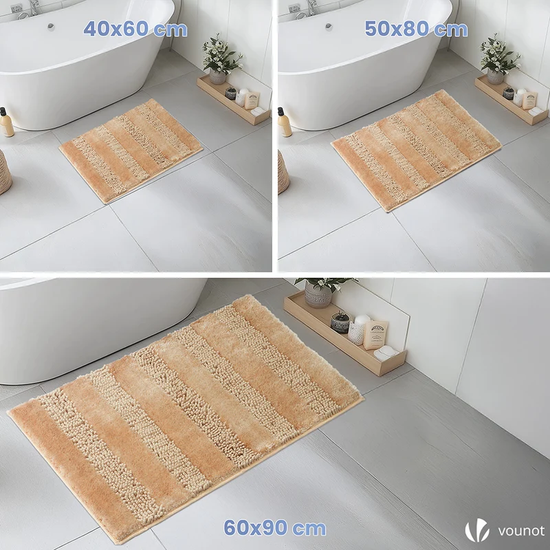 2er-Set Chenille Badematte Rutschfeste, Mikrofaser Badezimmerteppich 40x60cm Beige