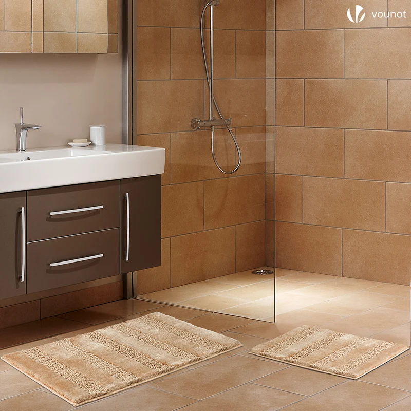 2er-Set Chenille Badematte Rutschfeste, Mikrofaser Badezimmerteppich 40x60cm Beige