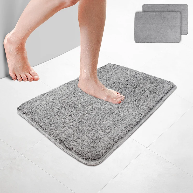 2er-Set Badematte Rutschfeste Mikrofaser Badezimmerteppich 40x60cm Grau