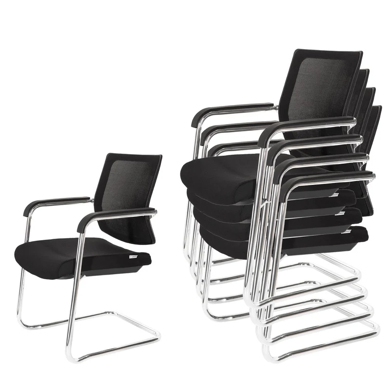 B-Ware hjh OFFICE Freischwinger Stuhl Besucherstuhl Schwarz Konferenzstuhl Netzstoff