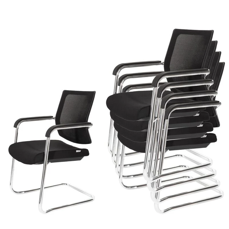 B-Ware hjh OFFICE Freischwinger Stuhl Besucherstuhl Schwarz Konferenzstuhl Netzstoff901