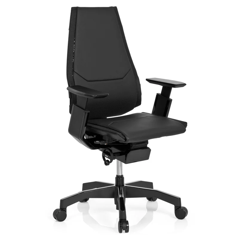 B-Ware hjh OFFICE Bürostuhl Drehstuhl Stuhl GENIDIA BLACK Leder schwarz Lordosenstüt175