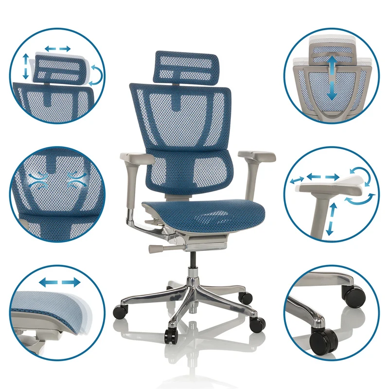 B-Ware hjh OFFICE Bürostuhl Chefsessel Drehstuhl ERGOHUMAN SLIM I G Netzstoff blau679