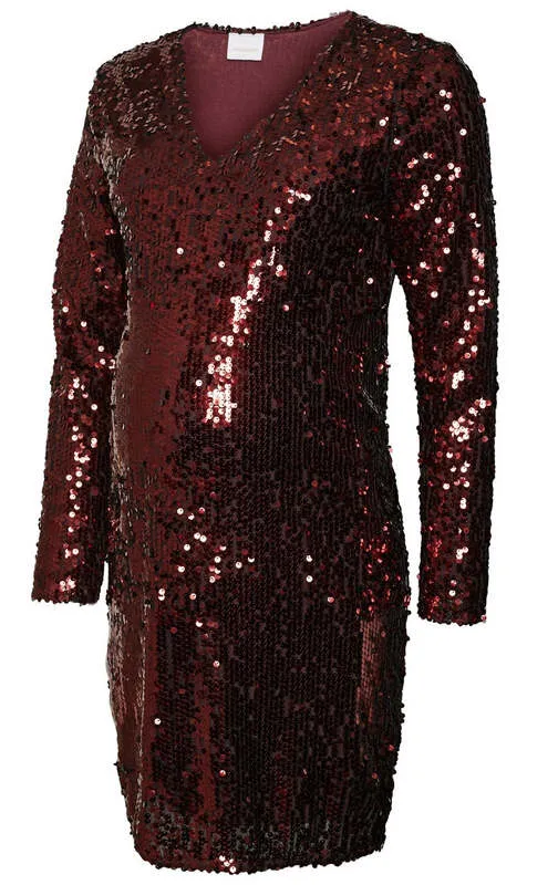 B-Ware Mamalicious Umstandskleid Kleid Schwangerschaft Party rot Größe 40 Pailetten