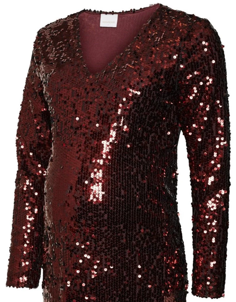 B-Ware Mamalicious Umstandskleid Kleid Schwangerschaft Party rot Größe 40 Pailetten